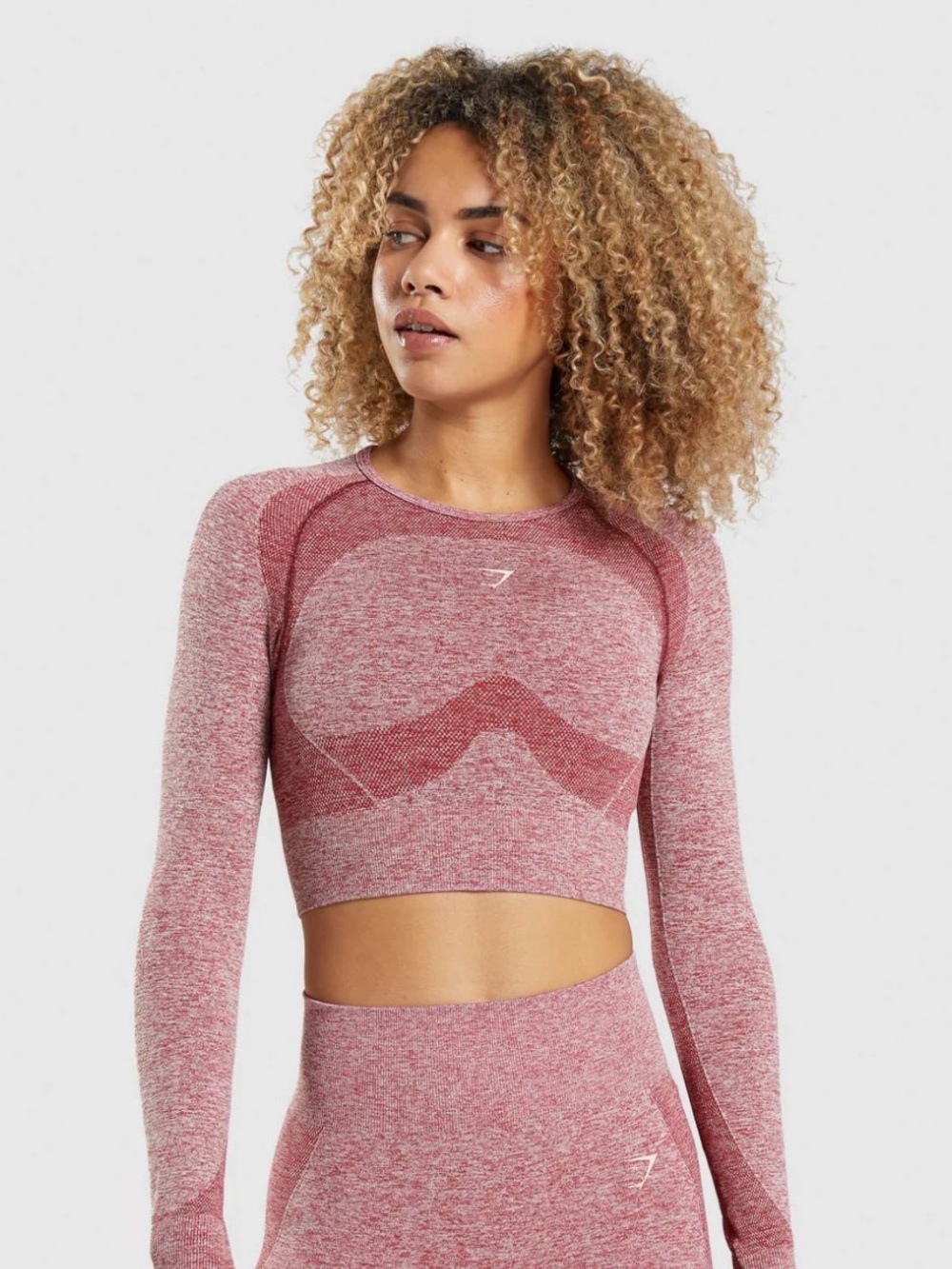 Gymshark Pink Marl Seamless Long Sleeve Crop Top